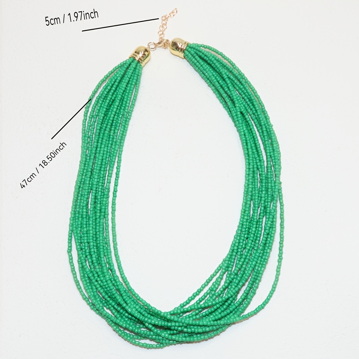 Boho Green Seed Bead Necklace Vintage Layered Jewelry